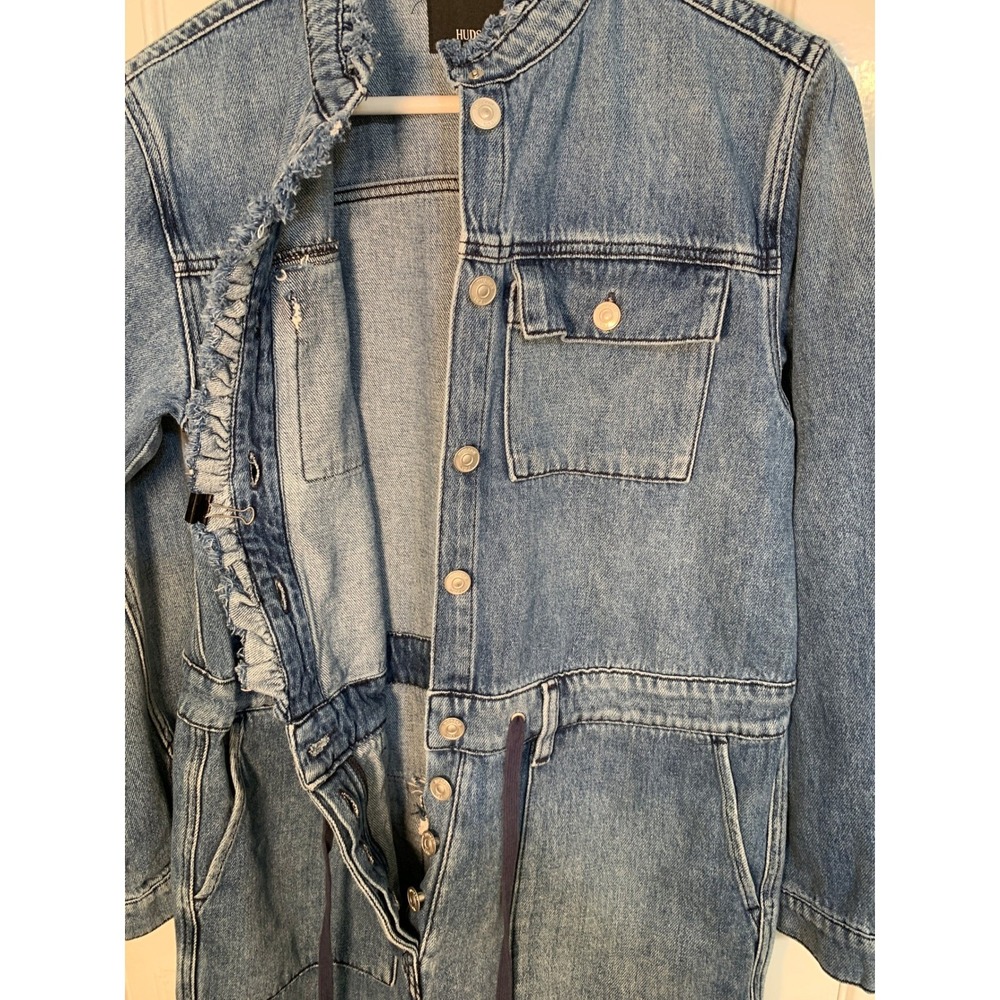 Hudson Jeans Blue Denim M Utility Romper Drawstring Ruffle Collar Long Sleeves - Picture 12 of 16